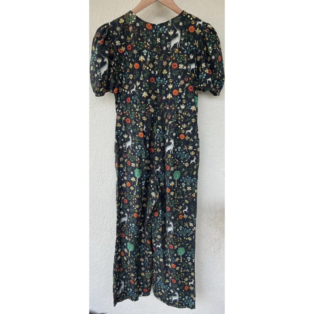 Samantha Pleet Garden Jumpsuit Puff Sleeve 2 Black Illuminated Ethereal Floral - Picture 11 of 14